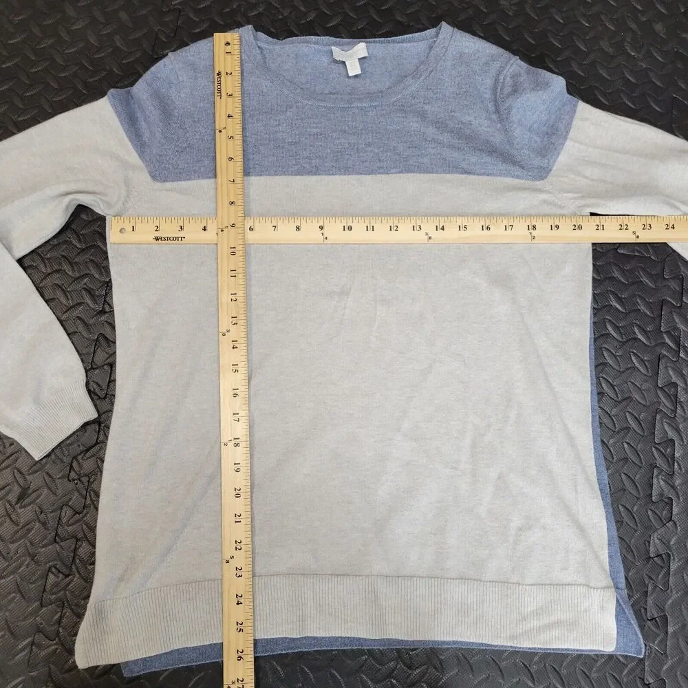 The White Company Merino Wool Cotton Colorblock Sweater Size 10 Medium Blue Gray